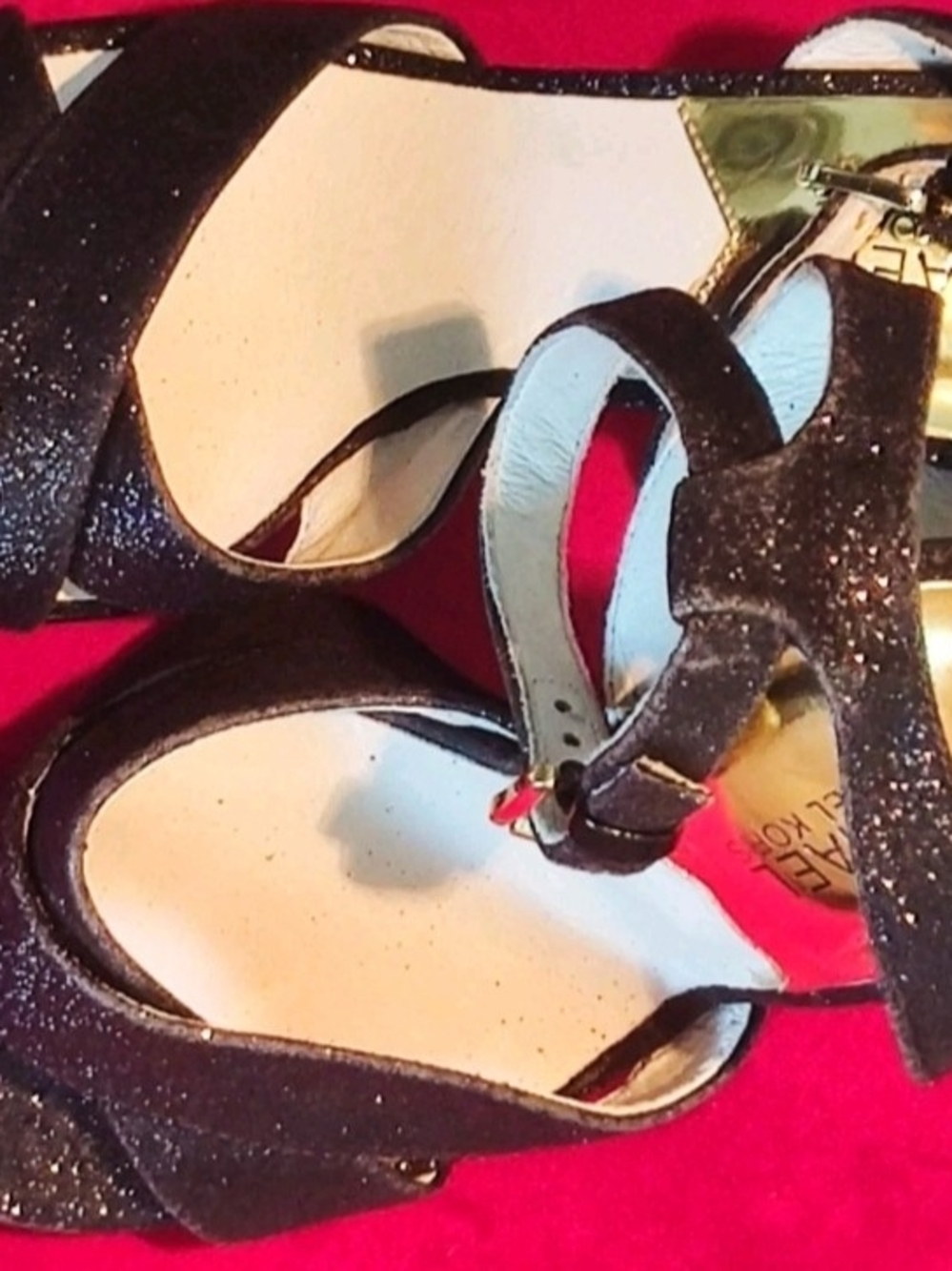 Michael Kors Wpmens Black Glitter Gideon Platform Stiletto Sandals Size 7.5M... - Picture 4 of 11